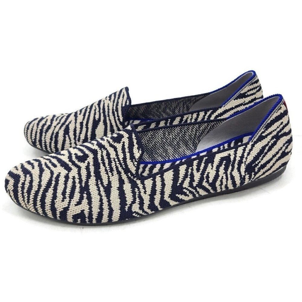 New Rothy's The Loafer Zebra Womens 10.5 Flats Shoes Navy Blue - Picture 1 of 8